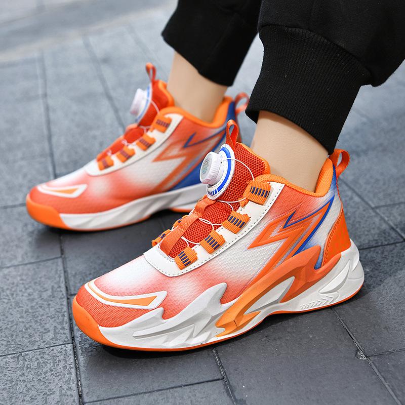 Boys' sports shoes mesh summer basketball shoes 2025 new middle-aged and older children's rotating button running shoes students