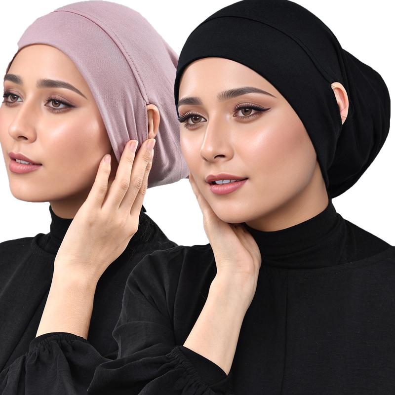 Solid Color Modal Under Cap With Ear Hole Hijab Caps Muslim Woman Hijabs Inner Scarf Lady Bandanas Cap Under Caps Soft Hijabs
