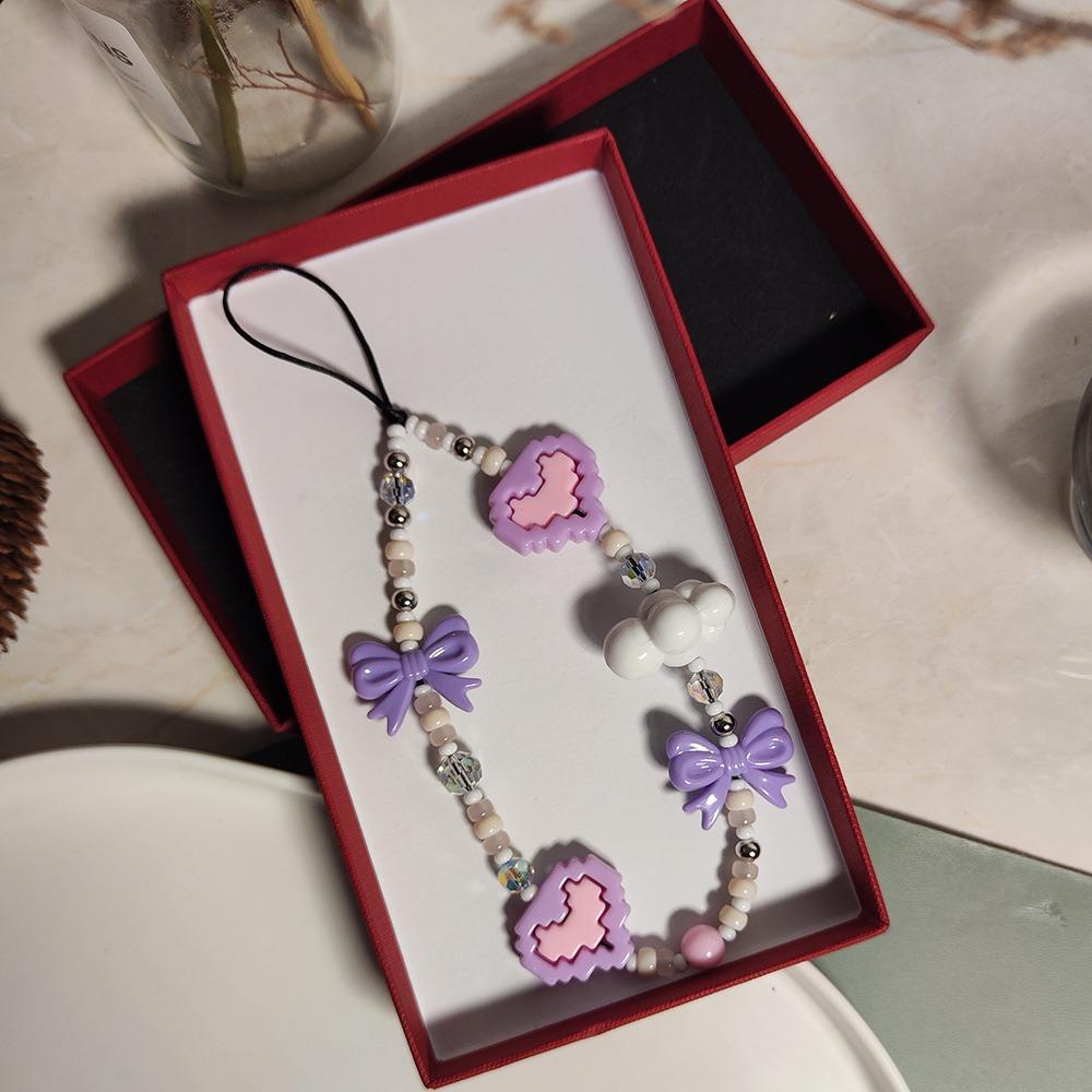 Korálkový popruh na telefon Srdce Zápěstní pásek Korálkový klíčenkový náramek, Délka: 16 cm + 5 cm