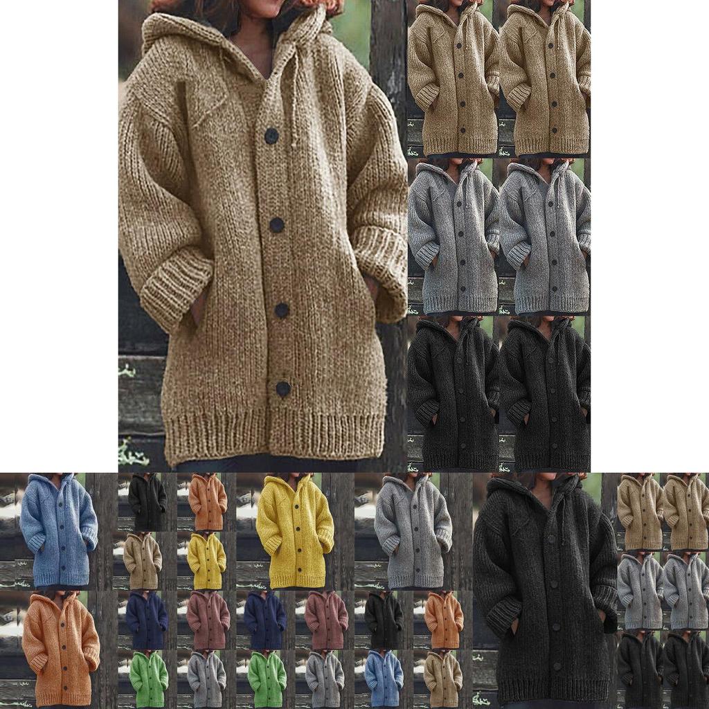Super Cozy Plus Size Womens Hooded Knitted Cardigans Jumper Sweater Winter Jacket