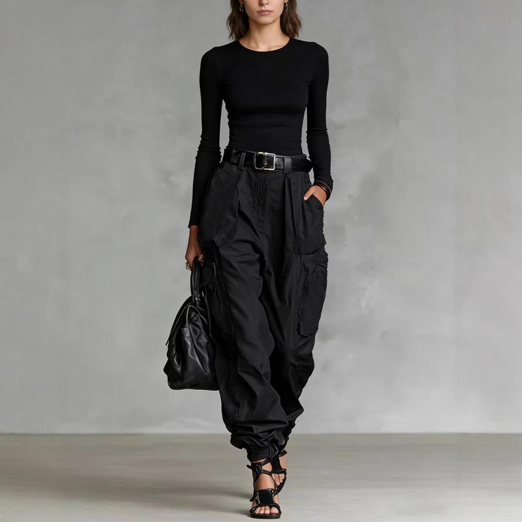 Beige Utility Wide Leg Pants