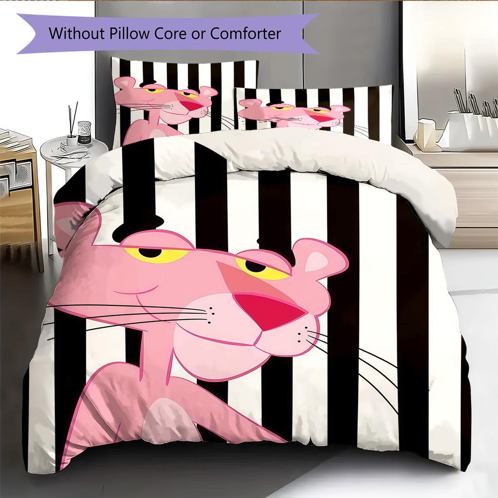 The Pink Panther2 Pattern Bedding Quilt Set Home Decoration Gift (1 * Duvet Cover + 2 * Pillowcase Without Core)