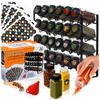 Black Metal Stand Wave + 24 Jars 120 Ml With Black Lids And Sieves + 200 Labels + Funnel
