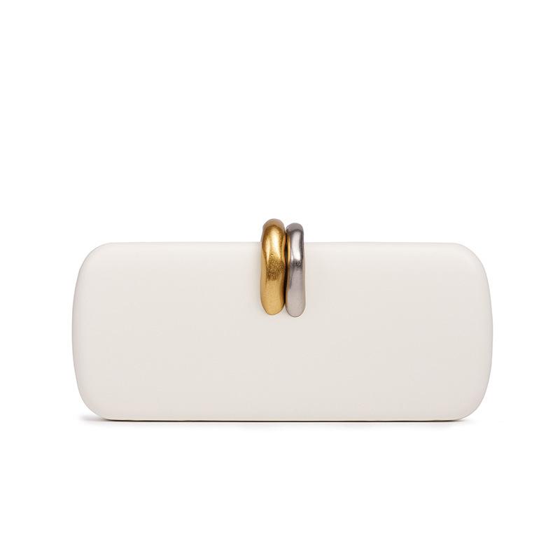 Borsa da sera di lusso firmata da donna, pochette rigida a forma di scatola, impreziosita da anello metallico, borsa a tracolla con catena, borsa a tracolla