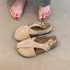 Sandali da Donna alla Moda Estivi 2025 Nuovi Moda Vintage Lusso Bottone Quadrato Scarpe Piatte Traspiranti Comode Antiscivolo Romane Casual