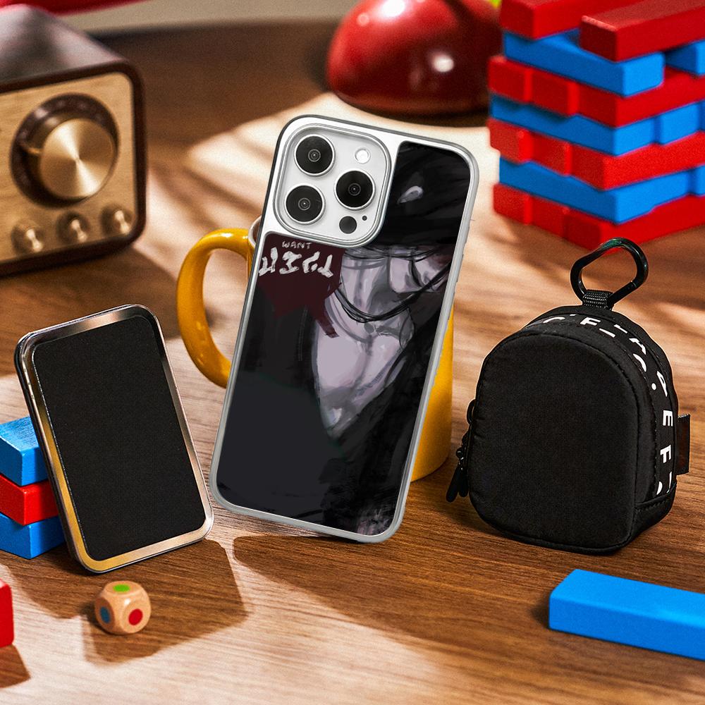 H-homi-cipher Crawling Anime Man Phone Case for iPhone 16 15 14 13 12 11 Pro Max Sheepskin Silver-edged Protective Case