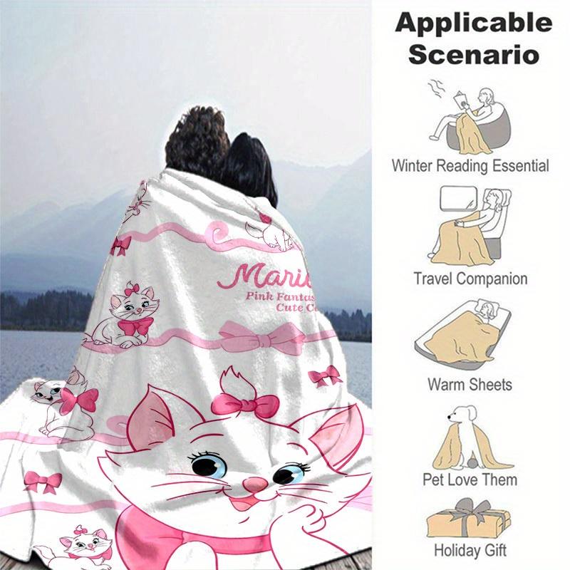 1pc Pink Fantasy Cute Cat Marie Home Decor Blanket, Couch Throw, Outdoor, Gift, Flannel Coverlet, Bedroom, Living Room, Travel