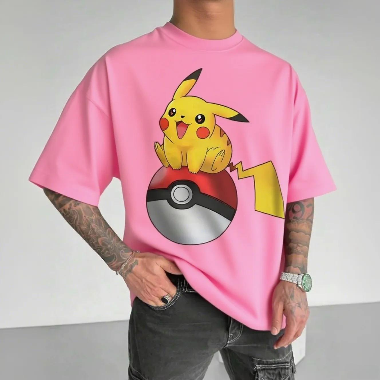 

Summer Round Neck Pokémon Pikachu Pattern 3D Print Top Fashionable Casual Short Sleeved Men s T-shirts XS