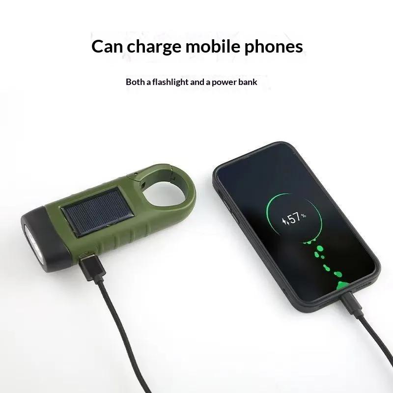 Solar Powered Hand Crank Flashlight Multi-Function Camping Emergency Led Light Outdoor Illumination Power Generation Torch