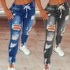 Mode Vintage Blau Zerrissene Jeans Frauen Elastische Taille Kordelzug Bleistift Denim Jeans Büro Dame Löcher Hohe Taille Hose 30671