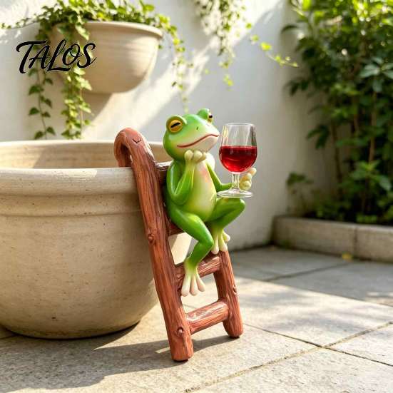 Creative Home Decor Items Resin Frog on Ladder Statue, Funny Holding Wine Glass Figurine, Whimsical Desk Accessories Garden Plant Pot Hanging Ornament