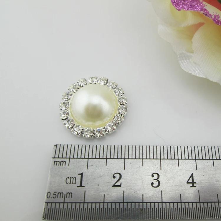 5pcs Round Clear Rhinestone 16 Colors Pearl Metal Shank Buttons (21mm)