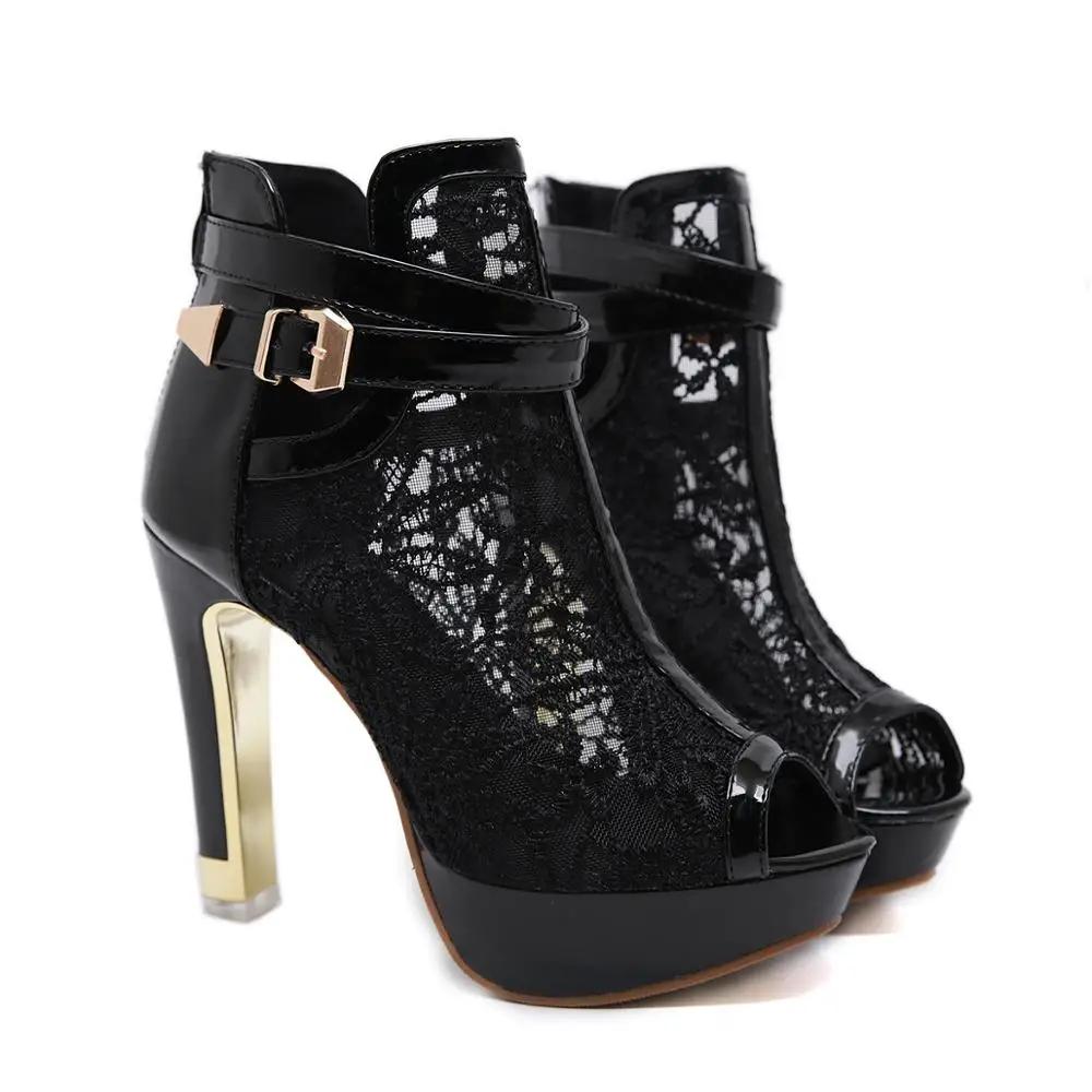Fashion Fish Mouth Waterproof Platform High-heeled Sandals Mesh Breathable Zipper Buckle Metal Women's Shoes Nightclub