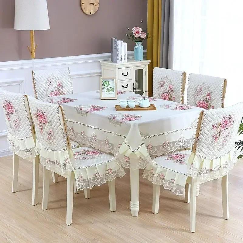 Light Luxury Wave Lace Stolsöverdrag Förtjockad Matbordsduk Kudde Europeisk stil Stor blomma Bordsduk Stolsöverdrag