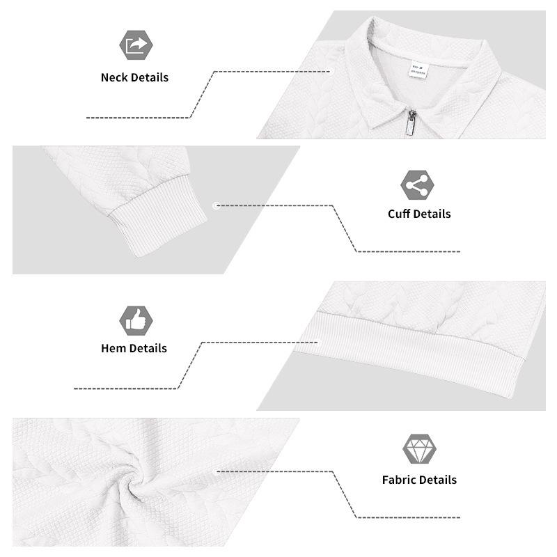 2026 Men's Heavyweight Textured Lapel Zip Polo Sweatshirt for Spring/Autumn