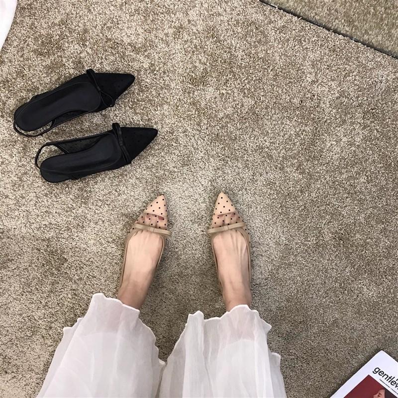 French Retro Bag Head Sandals Women's 2025 New Bow Mesh Mary Jane Single Shoes Summer Wear High-heeled Sandals