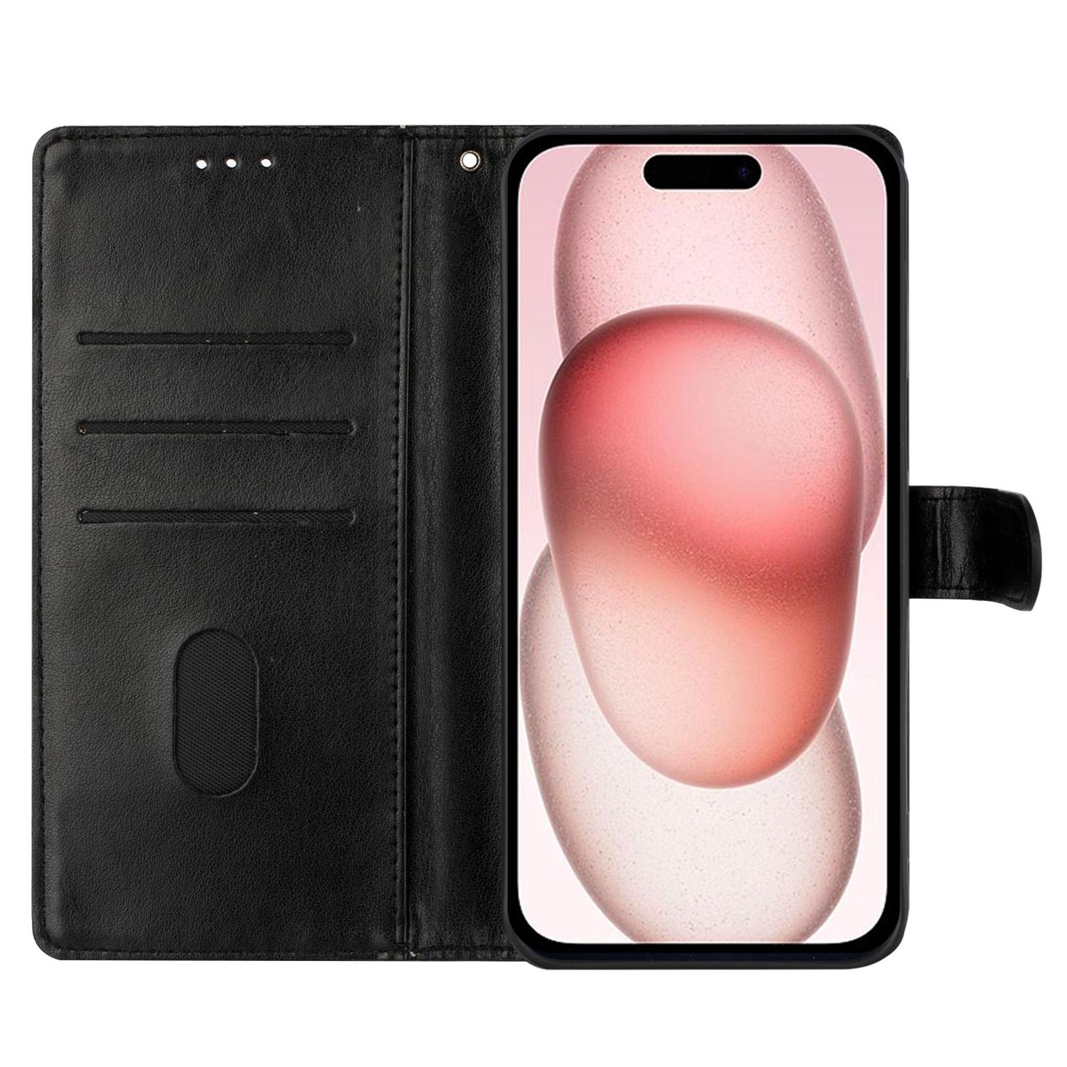 

For iPhone 14 Pro Case Butterfly Floral Imprint Leather Wallet Phone Cover with Stand Black