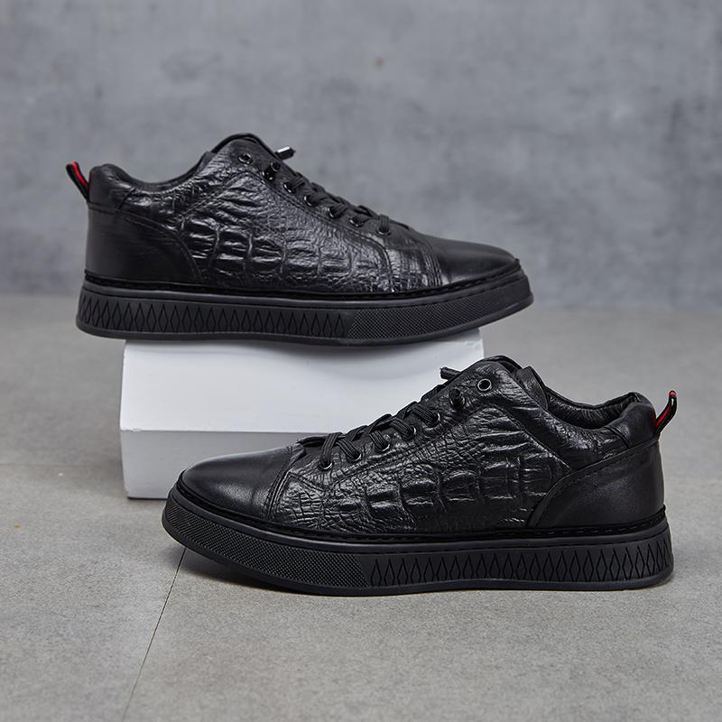 Italiensk Ekte Lær Fritidssko Mote Herre Snøresko Utendørs Varm Vinter Herre Flats Skinnende Kontor Herre Dressko