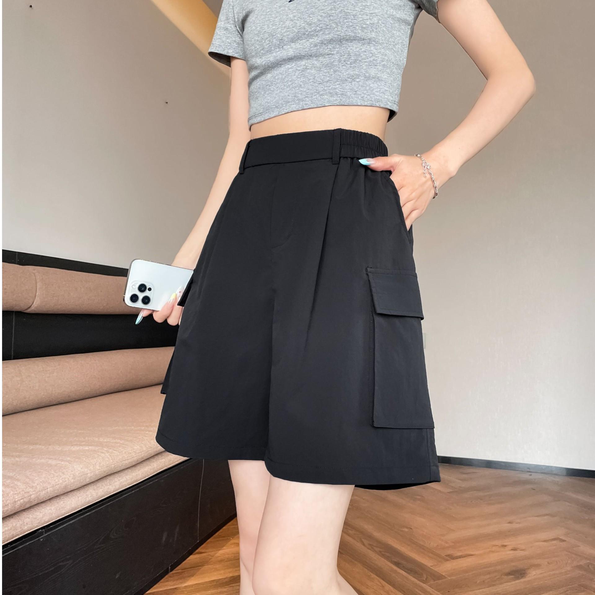 

Женские шорты А-силуэта с высокой талией из ледяного шелка - Коллекция Лето 2025, Приталенные с широкими штанинами, Шорты-четырехточки 4XL чёрный