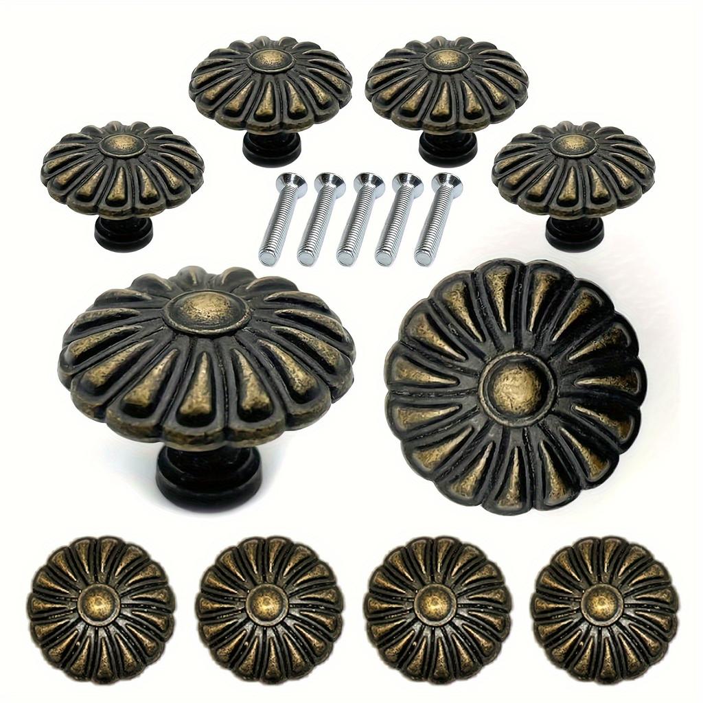10 Pcs Antique Bronze Drawer Knobs Vintage Chic Drawer Pull Knobs Wardrobe Furniture Drawer Pulls  Deluxe Hardware Kitchen Cabinet Pulls with Screws