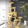 Compact Solid Wood Cat Tree with Climbing Frame & Space Capsule Bed for Large & Small Homes