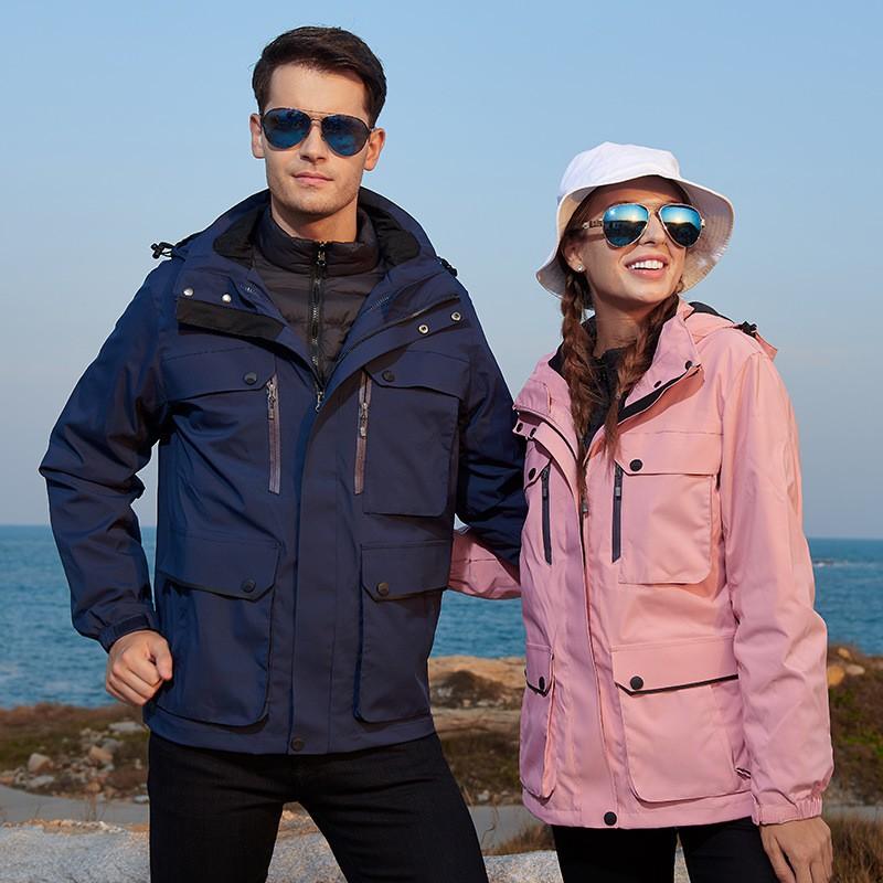 Men Women 3-in-1 Detachable Winter Outdoor Jacket With Down Insulated Liner Hiking Skiing Camping