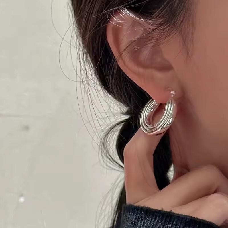 925 Sterling Copper Vintage Earrings For Women Trendy Simple Round Strip Earring Zircon Prevent Allergy Party Accessories Gift