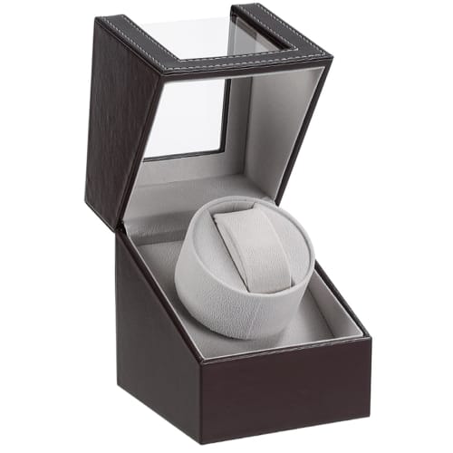

Automatic Watch Winder, Made in Japan, Mabuchi Motor Winder, Single Watch Winder with Storage Case (Brown Leather, 125C)