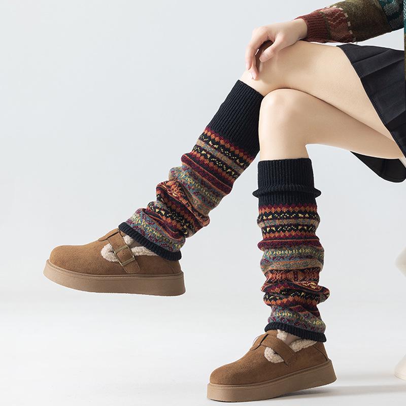 

Женские толстые шерстяные носки в стиле бохо: Уютные, высокие, теплые носки-леггинсы для осени и зимы One Size