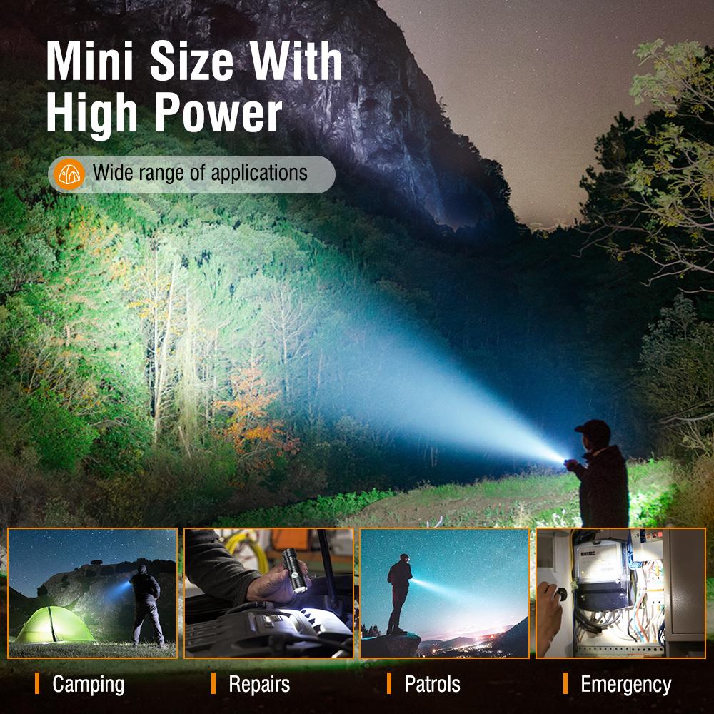 BORUiT LED Flashlight Built-in Battery USB-C Rechargeable Lamp Waterproof Work Fishing Torch Camping Hunting Head Lamp Tiki