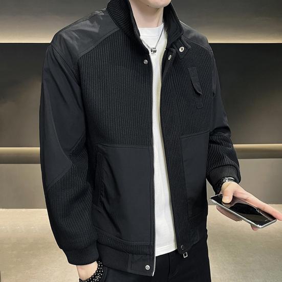 Men Jacket Stand Collar Long Sleeve Zipper Placket Jacket Coat Solid Color Retro Corduroy Jacket Short Style Windbreaker