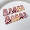 10pcs Pink Purple Gradient False Nails Duck Bill Sweet Cool Press on Nails Y2k 3D Carved Flower Fake Nails Metal French Bow Nail