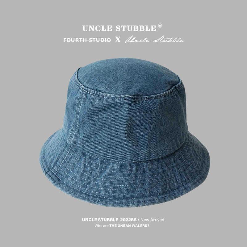 Autumn and Winter Denim Hat Women's Versatile Bucket Hat Big Head Circumference Showing Face Small Bucket Hat Retro Washing Basin Hat