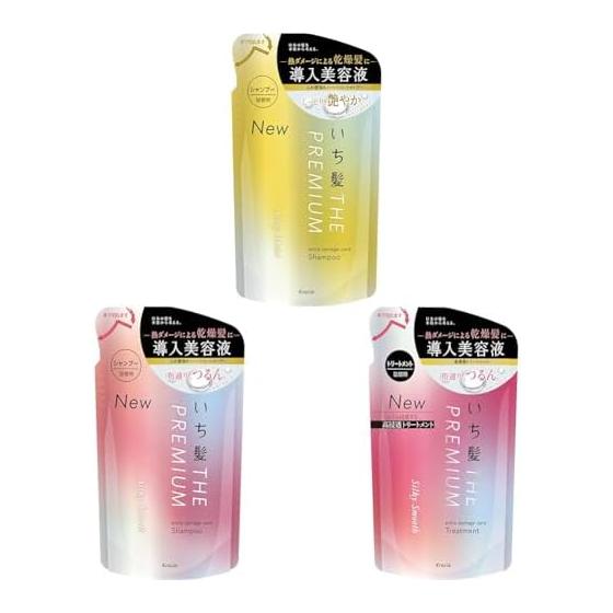 [Set Purchase] Ichikami THE PREMIUM [Shiny Moist] Extra Damage Care Introducing Serum in Shampoo Refill 340ml | Non-Silicon + Extra Damage Care