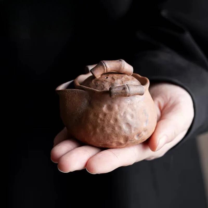 Handmade Rough Old Rock Mud  Teapot Boutique Small Size Pot Tea Maker Kettle with Ball Hole Chinese Tea for Tea Ornaments Gifts