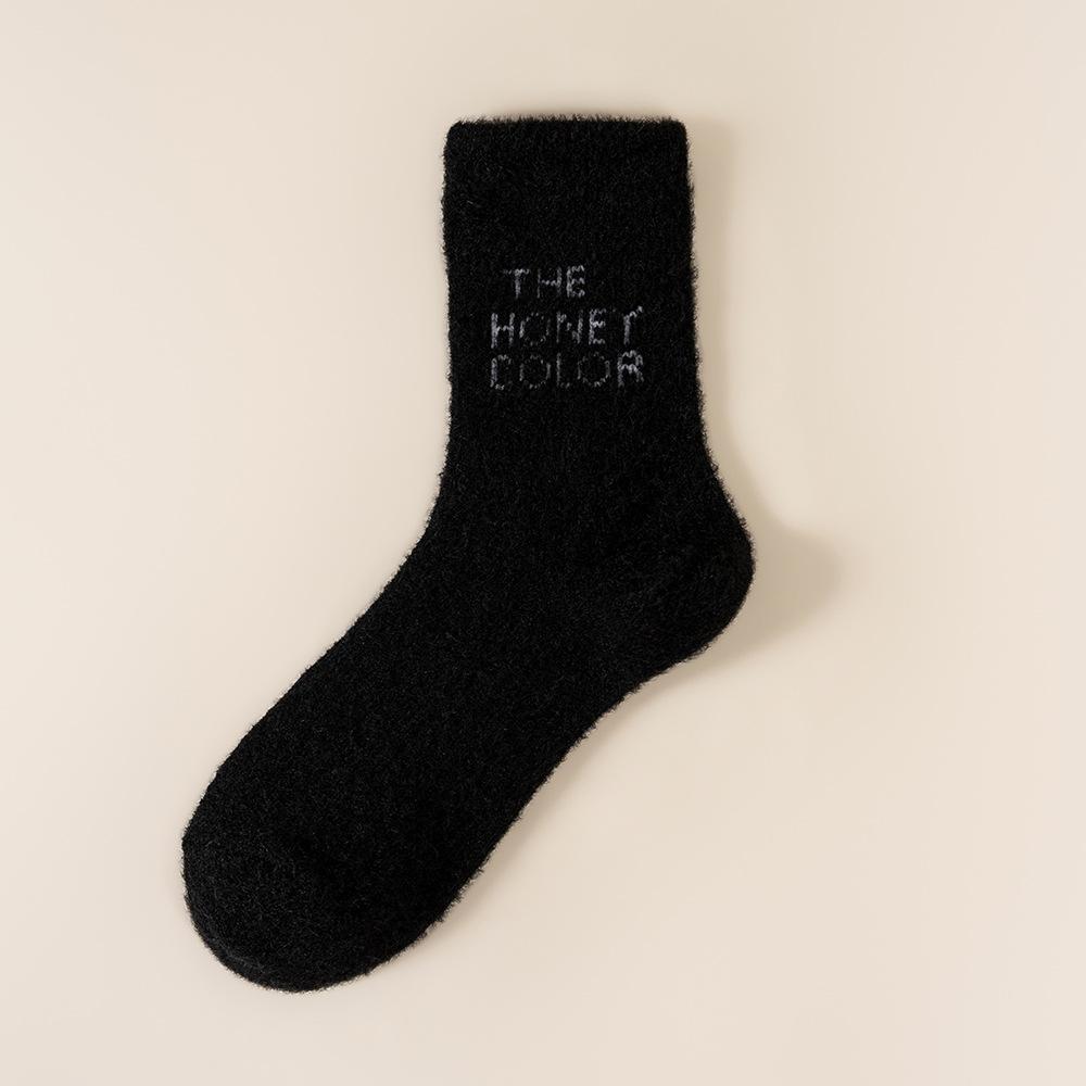 Women's Mid-calf Socks for Autumn and Winter, Thickened Mink Fleece Letter, Fluffy Sleeping Floor Socks, Winter Warm Long Calf Socks