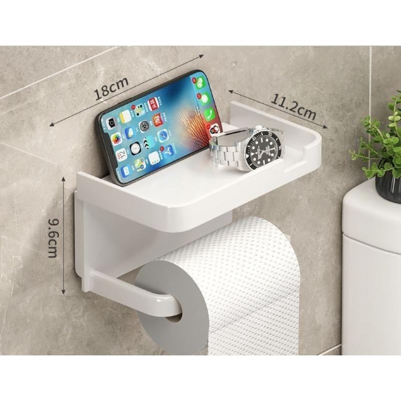 Toilet Paper Holder Black ABS No Drill Kitchen Storage Bathroom Accessories Self-Adhesive Wall Mounted Tissue Rack Mobile Shelf
