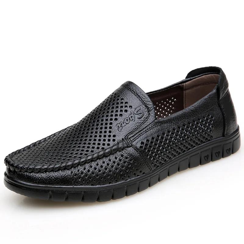 Genuine Leather Shoes Men Loafers Breathable Summer Mens Casual Shoes Soft Holes Comfortable Leather Male Footwear