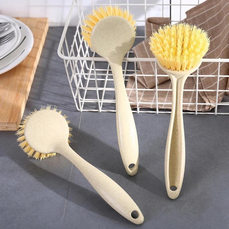 Kitchen Long Handle Cleaning Brush Household Decontamination  Pot Washing Dishwashing Brush Hanging Sink Stove Cleaning Brush