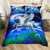 Cartoon Kawaii Unicorn Duvet Cover Set Girly Fantasy Star Moon Galaxy Bedding Set Twin King Microfiber Leaves Comforter Cover