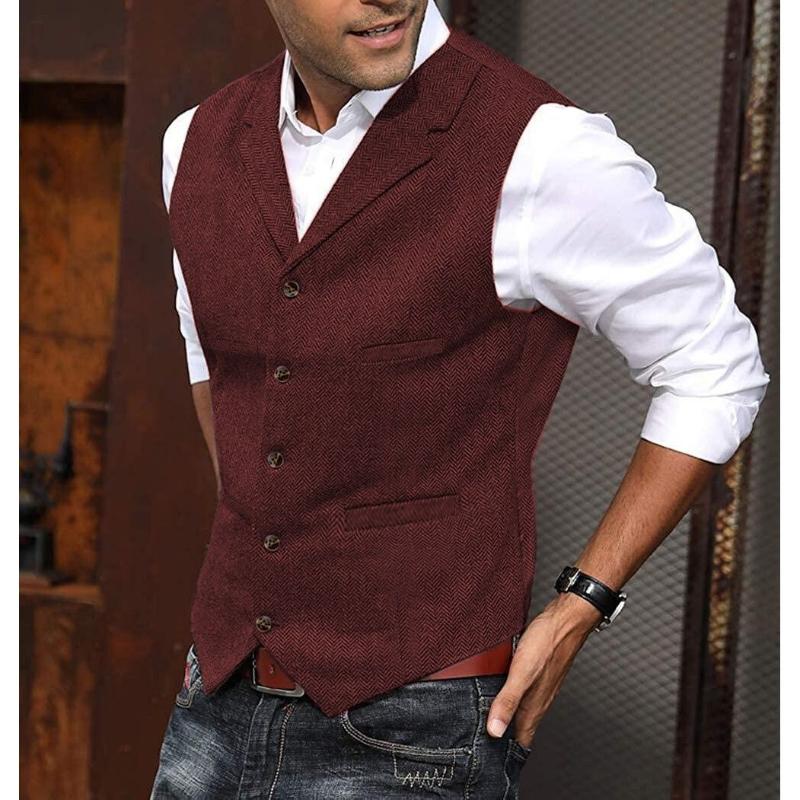 Men's Business Suit Vest Fashion British Retro Herringbone Vest Casual Work Body