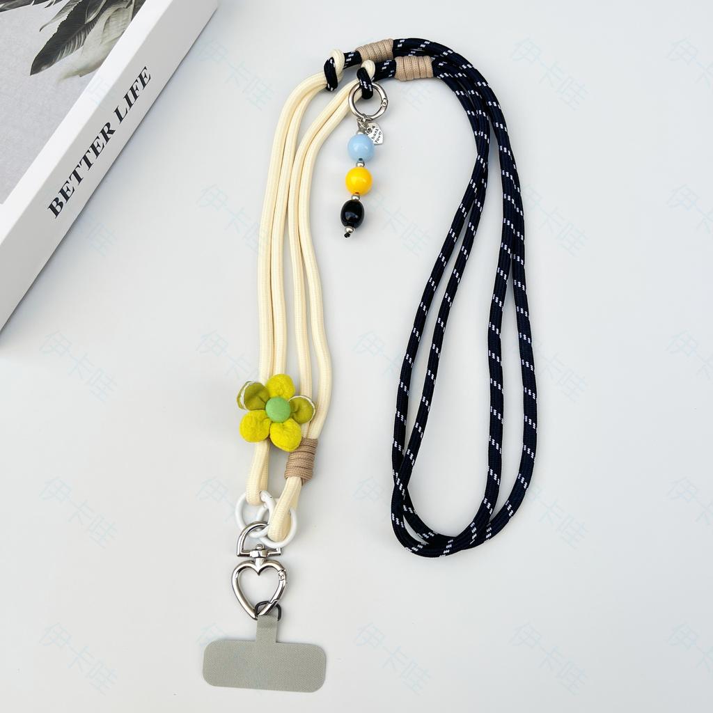 Two-In-One Multi-Functional Mobile Phone Lanyard With A Long Slanting Rope And Rotating Heart-Shaped Flower Pendant Phone Charm