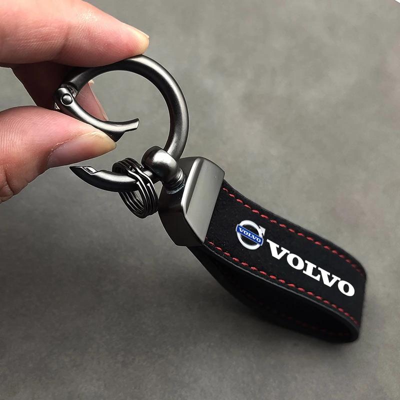 Xvrsc3 Volvo Auto Wildleder Leder Schlüsselanhänger R DESIGN Metall Schlüsselanhänger Halter Aufkleber Passt für Alle Volvo XC60 XC90 Modelle Autdels Auto Zubehör