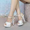 High-heeled Sandals Women's  Summer Thin-heeled Waterproof Table Rhinestone Model Catwalk Dress Shoes 13CM LFD-1099-Q27