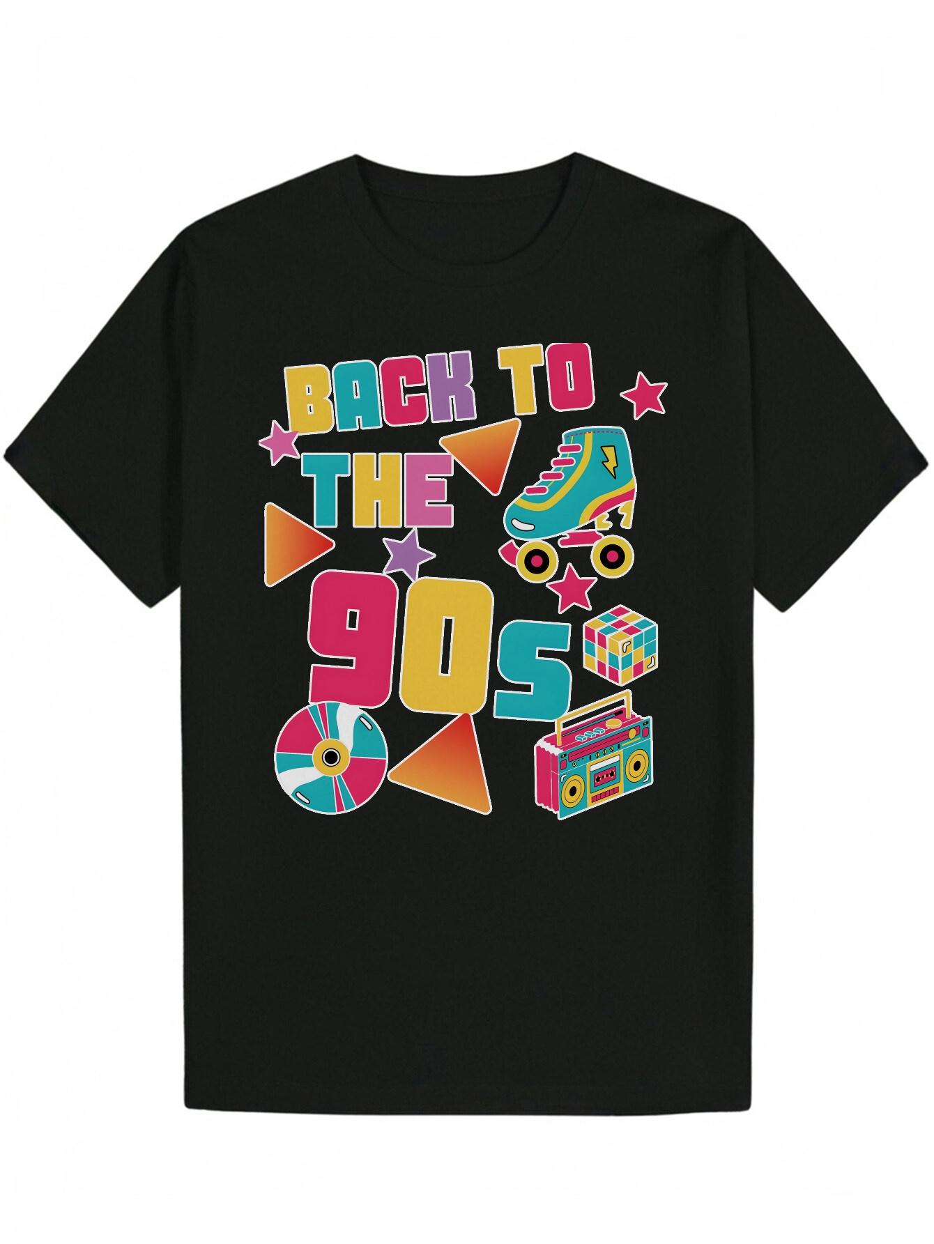Retro 90s Graphic T-shirt - Black Vintage Back to the 90s Tee with Cassette L