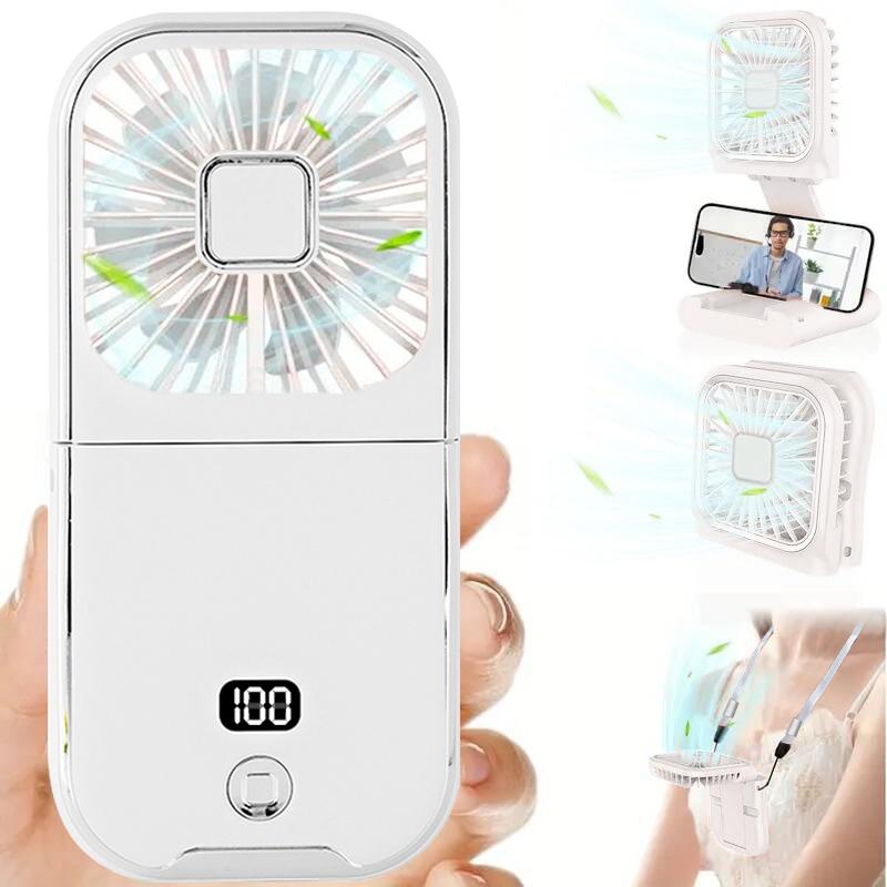 USB Charged Foldable Ultra Thin Neck Mount Fan Long Lasting Battery Portable Mini Hands Free Cooling Fan Compact