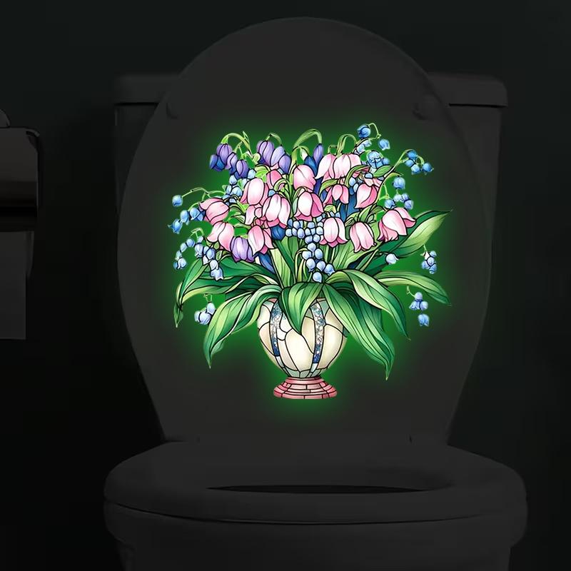 Glow-In-The-Dark Flower Toilet Sticker Luminous Toilet Decal Removable Self-Adhesive Home Decor Stickers For Bedroom Living Room