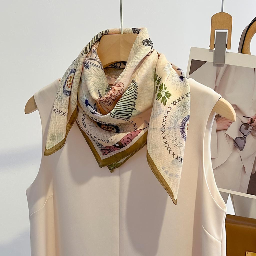 Floral Print Soft Neck Ties Cotton Feel Head Scarf Women Foulard Bandana Female Hijab Headscarf Spring Autumn Shawls and Wraps