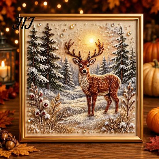 Christmas Wall Decoration DIY Faux Pearl Art Kit, Winter Scene Painting Family Holiday Craft Activities 3D Sparkling Animal Kit for Adults, Decor Bead