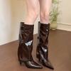 Sheepskin version! Brown Boots Femininity Pointed Skinny Pants Boots Skinny Heel But Knee Spice Girl Knight Boots